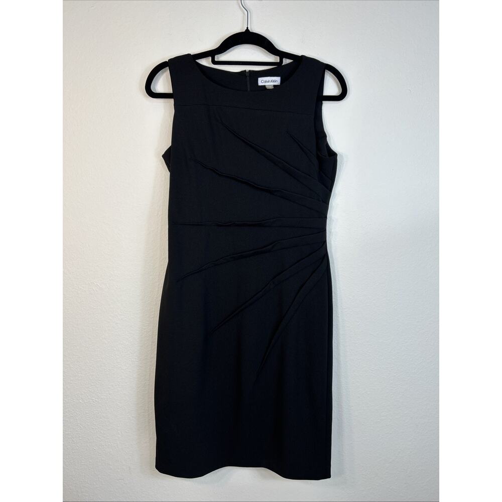 Calvin Klein Black Sunburst Ruched Sheath Dress Women’s Size 10
